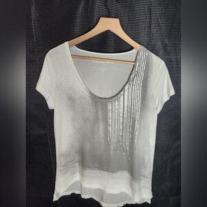 Calvin Klein Women's White and Gray Sequin Tee